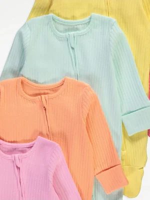 Bright Ribbed Zip Fasten Sleepsuits 5 Packk