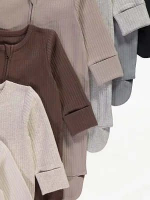Neutral Ribbed Zip Fasten Sleepsuits 7 Packj