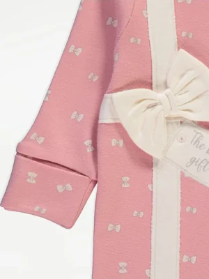 Pink Bow Best Gift Zip Fasten Sleepsuitjj