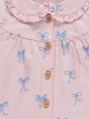 Pink Bow Collared Long Sleeve Shirt Pyjamasss