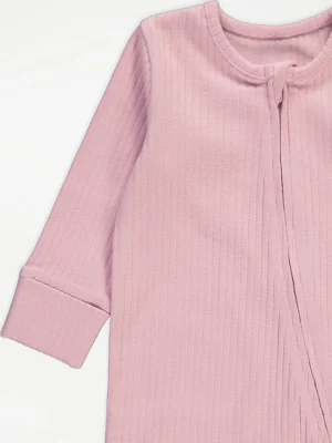 Pink Ribbed Zip Fasten Sleepsuits 7 PackKKKK
