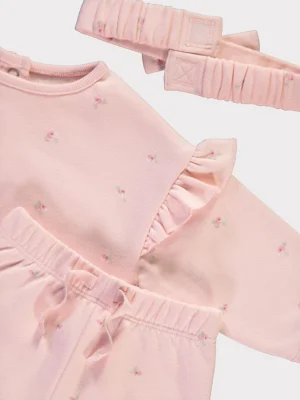 Pink Rose Frill Sweatshirt Joggers and Headband Setj