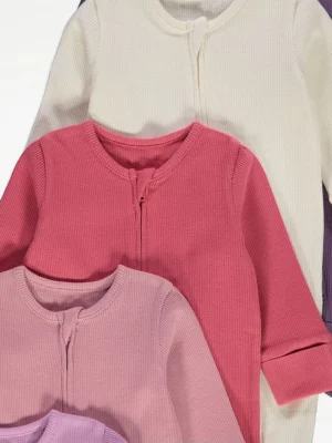Ribbed Long Sleeve 2 Way Zip Sleepsuits 7 PackK
