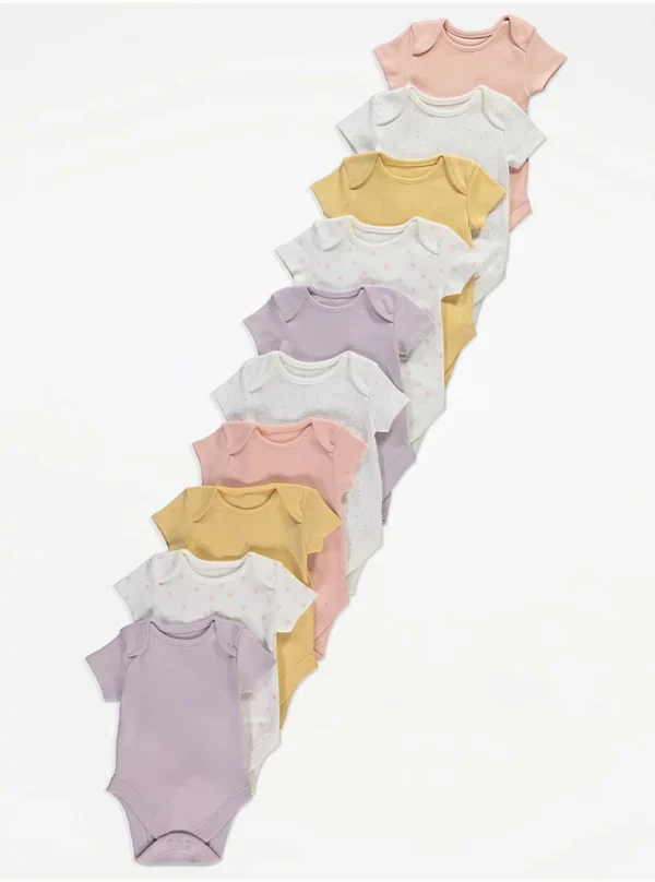 Set me 10 Bodysuit për Foshnje – Dizajne me Lule, Pika dhe Njëngjyrëshe