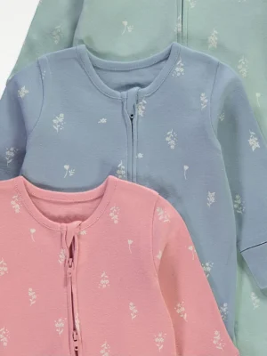pizhame 2 Floral Zip Fasten Sleepsuits 5 Pack