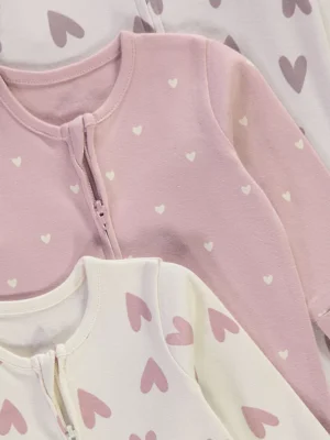pizhame 5 copp Pink Heart Zip Through Sleepsuits 5 Pack