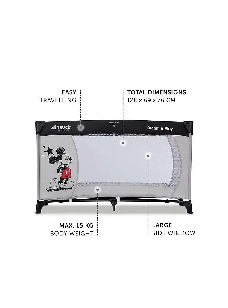 Krevat udhëtimi për fëmijë Hauck Disney – me figurën e Mickey dhe yje – Dream N Play