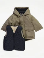 Pallto me kapuç, e kthyeshme 4-në-1, e veshur me fleece – ngjyrë gri