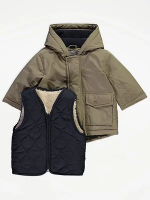 Pallto me kapuç, e kthyeshme 4-në-1, e veshur me fleece – ngjyrë gri