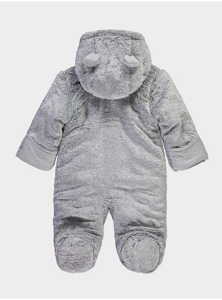 Kombinezon dimëror gri me kapuç dhe gëzof artificial