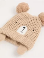 Set Kapelë dhe Dorëza me Pom-Pom, me Dizajn Tedi Dhe Ngjyrë Kafe