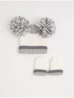 Set Kapelë dhe Dorëza të Gërshetuara me Bobble, me Vija në Ngjyrë Gri