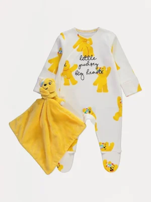 Rrobat e gjumit Pudsey të verdha me lodër