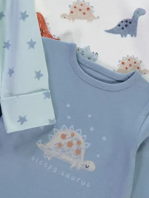 Blue Dinosaur Star Long Sleeve Pyjamas 3 Packk