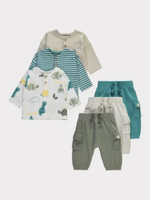 Set me 3 pjesë "Peekthe Dinosaur": bluza me kopsa në jakë dhe pantallona sportive