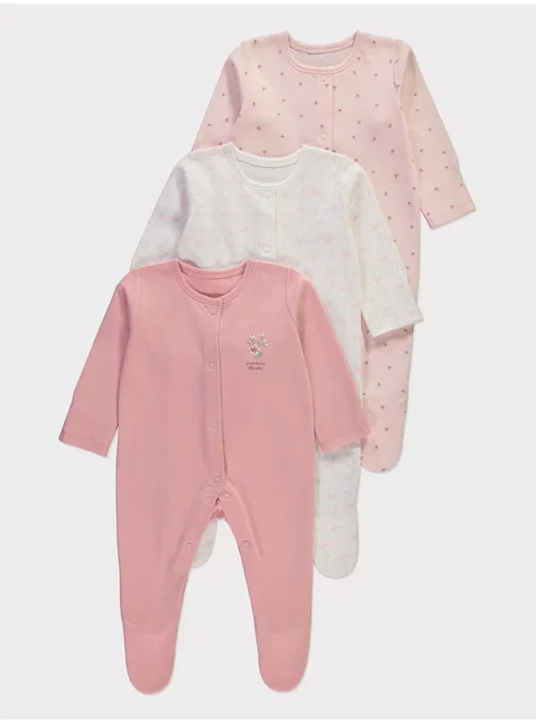 Pizhame rozë me lule, mëngë të gjata, paketë 3 copë