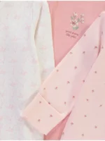 Pizhame rozë me lule, mëngë të gjata, paketë 3 copë