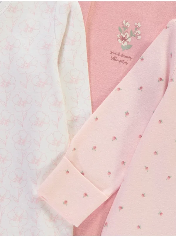 Pizhame rozë me lule, mëngë të gjata, paketë 3 copë