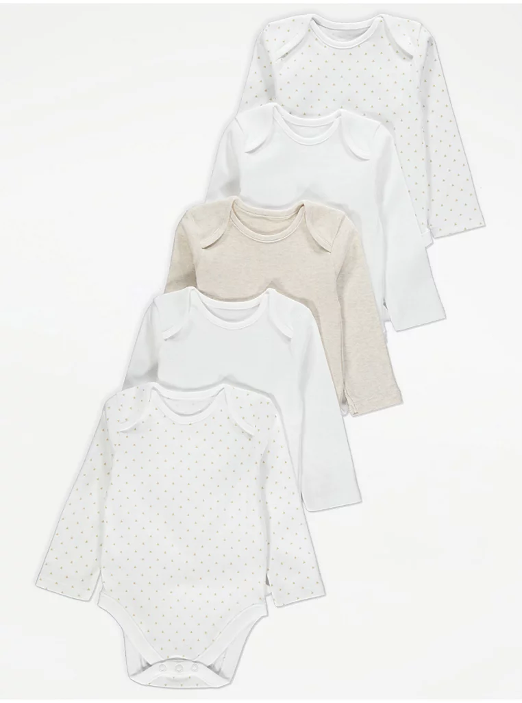 “Bodysuit-e me mëngë të gjata, neutralë, paketë 5 copë”