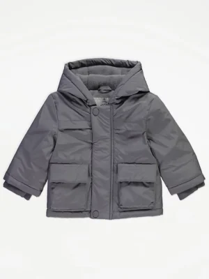 Jakë dimri me kapuç dhe pelush të brendshëm – ngjyrë gri