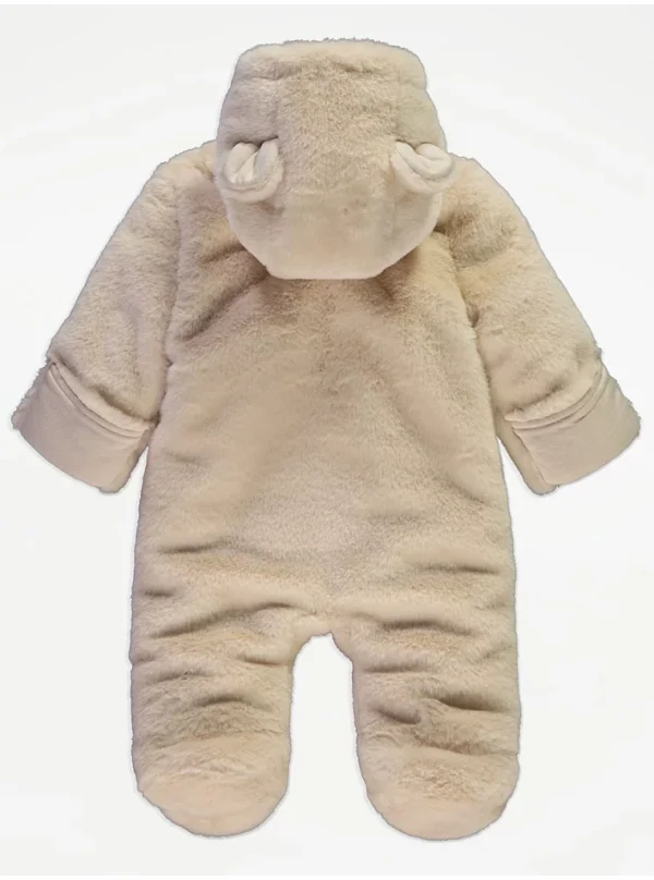 Xhup dimëror me kapuç dhe gëzof artificial – mbyllje me zip, ngjyrë krem