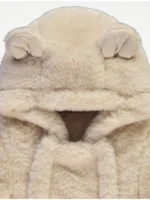 Xhup dimëror me kapuç dhe gëzof artificial – mbyllje me zip, ngjyrë krem