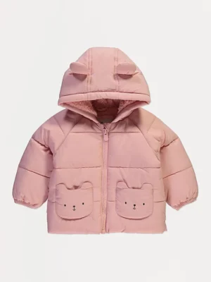 Xhaketë e mbushur me kapuç, rozë, me xhep në formë arushi