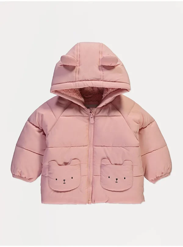 Xhaketë e mbushur me kapuç, rozë, me xhep në formë arushi