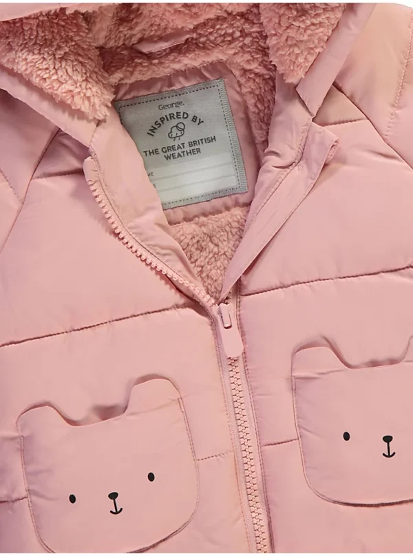 Xhaketë e mbushur me kapuç, rozë, me xhep në formë arushi