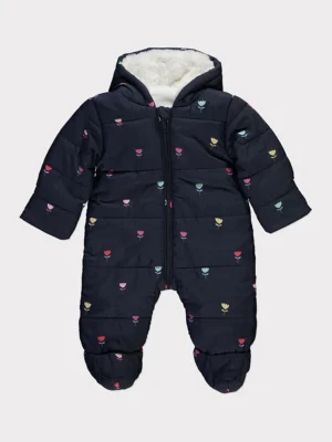 Xhup dimri blu e errët me kapuç, me motiv tulipash lulesh