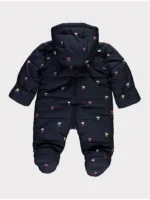 Xhup dimri blu e errët me kapuç, me motiv tulipash lulesh