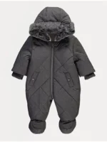 Xhup dimri me kapuç, me mbushje dhe me gëzof artificial — ngjyrë qymyr (gri e errët