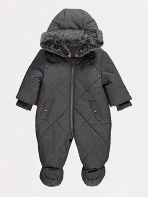 Xhup dimri me kapuç, me mbushje dhe me gëzof artificial — ngjyrë qymyr (gri e errët