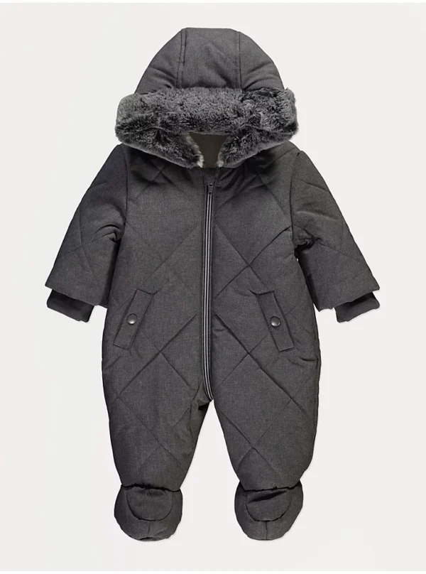 Xhup dimri me kapuç, me mbushje dhe me gëzof artificial — ngjyrë qymyr (gri e errët