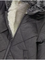 Xhup dimri me kapuç, me mbushje dhe me gëzof artificial — ngjyrë qymyr (gri e errët