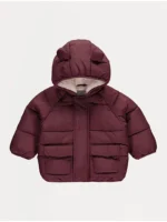 Xhup i Mbushur me Fleec të Brendshëm, Kapuç me Veshë 3D, Ngjyrë Vishnje