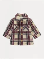 Këmishë-xhaketë me krahë të gjatë, me pelush të brendshëm, në ngjyrë krem me katrorë