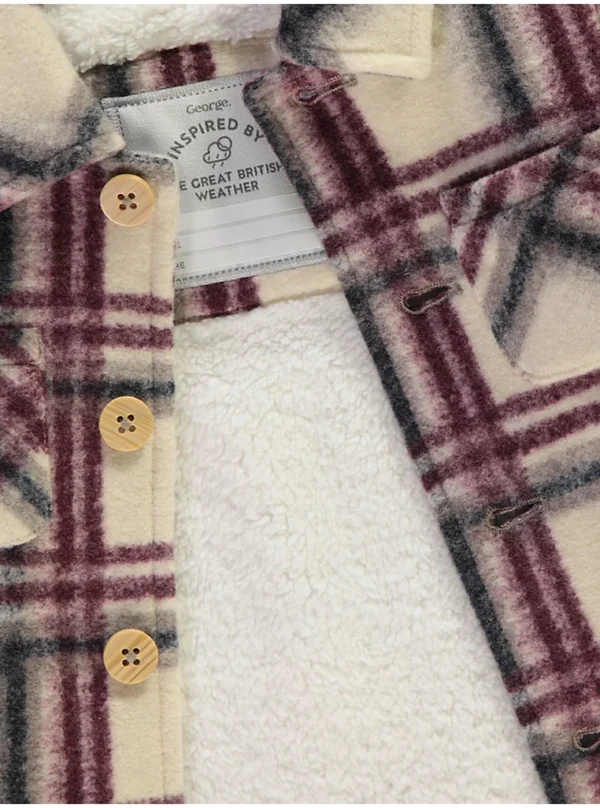 Këmishë-xhaketë me krahë të gjatë, me pelush të brendshëm, në ngjyrë krem me katrorë