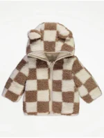 Jaknë me kapuç dhe veshë, prej pelushi Borg – me dizajn të kthyer , ngjyrë neutrale