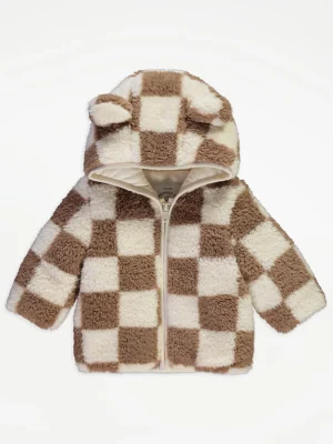 Jaknë me kapuç dhe veshë, prej pelushi Borg – me dizajn të kthyer , ngjyrë neutrale