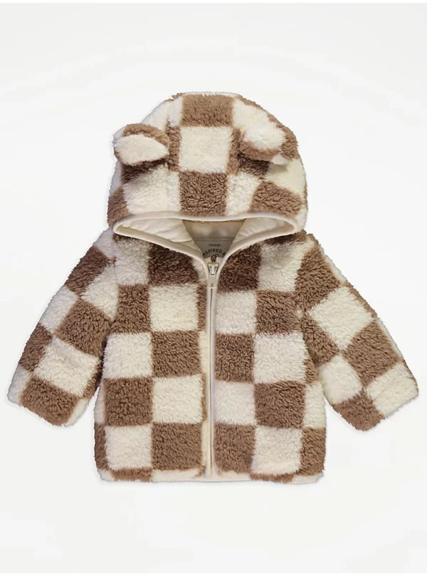 Jaknë me kapuç dhe veshë, prej pelushi Borg – me dizajn të kthyer , ngjyrë neutrale