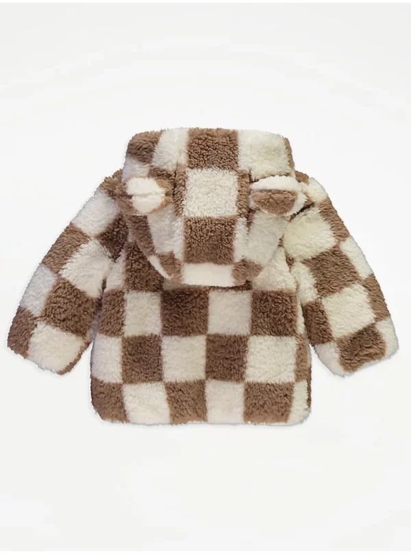 Jaknë me kapuç dhe veshë, prej pelushi Borg – me dizajn të kthyer , ngjyrë neutrale