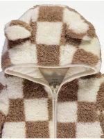 Jaknë me kapuç dhe veshë, prej pelushi Borg – me dizajn të kthyer , ngjyrë neutrale