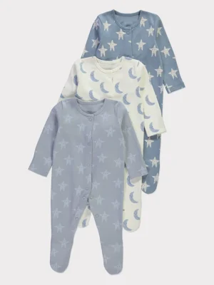 Set me 3 sleepsuit me motiv hëne dhe yjesh