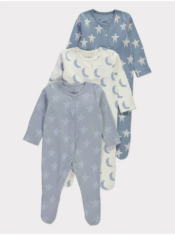 Set me 3 sleepsuit me motiv hëne dhe yjesh