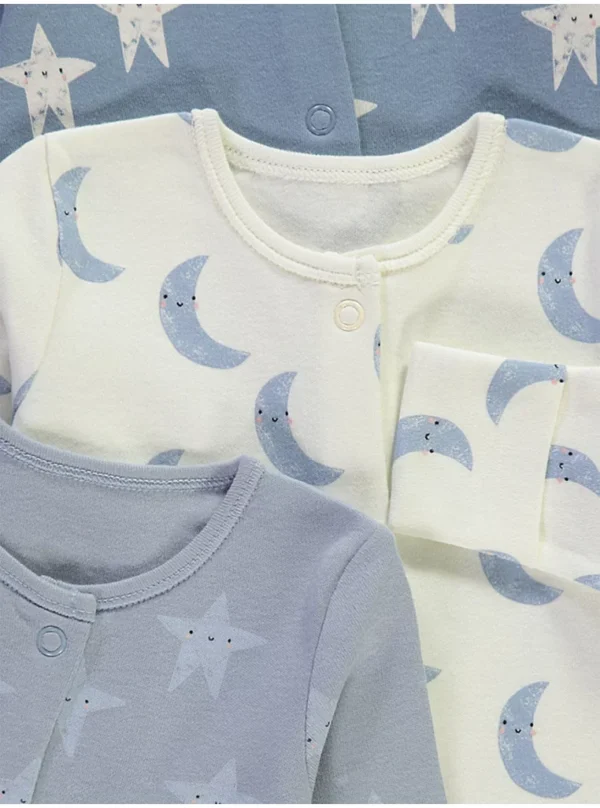 Set me 3 sleepsuit me motiv hëne dhe yjesh