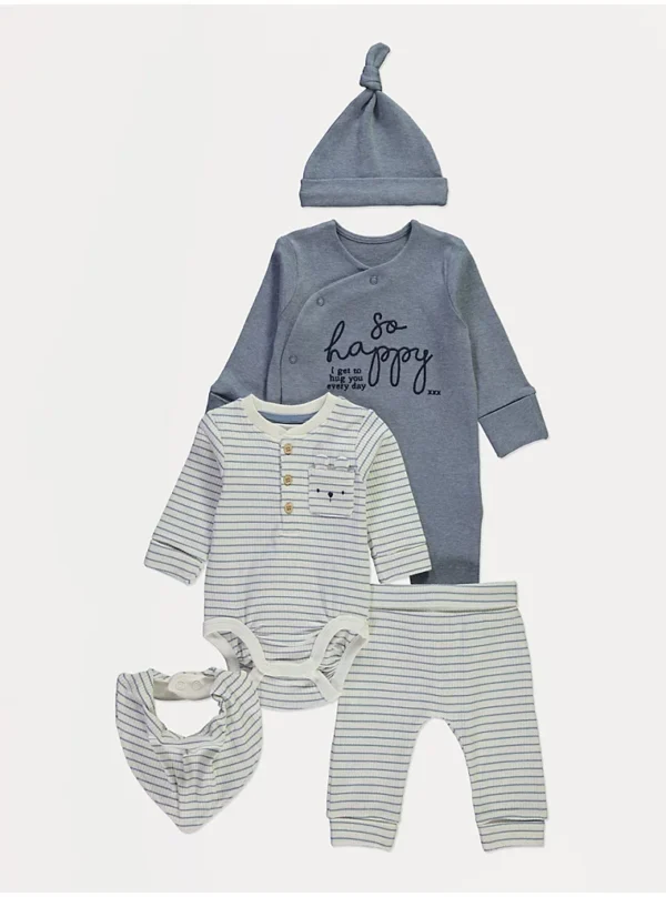 Set fillestar 5 copësh me rripa dhe slogan blu