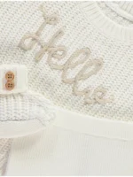 Set krem me pulovër të thurur, leggins dhe çorape-shputulla, model ‘Hello’