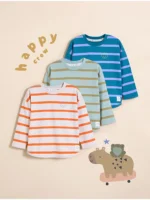 Set 3 copësh Little Angels: Bluza me mëngë të gjata dhe print buzëqeshje me rripa