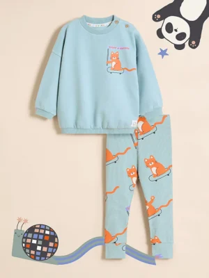 Set Little Angels: Bluze Curious Cat dhe pantallona